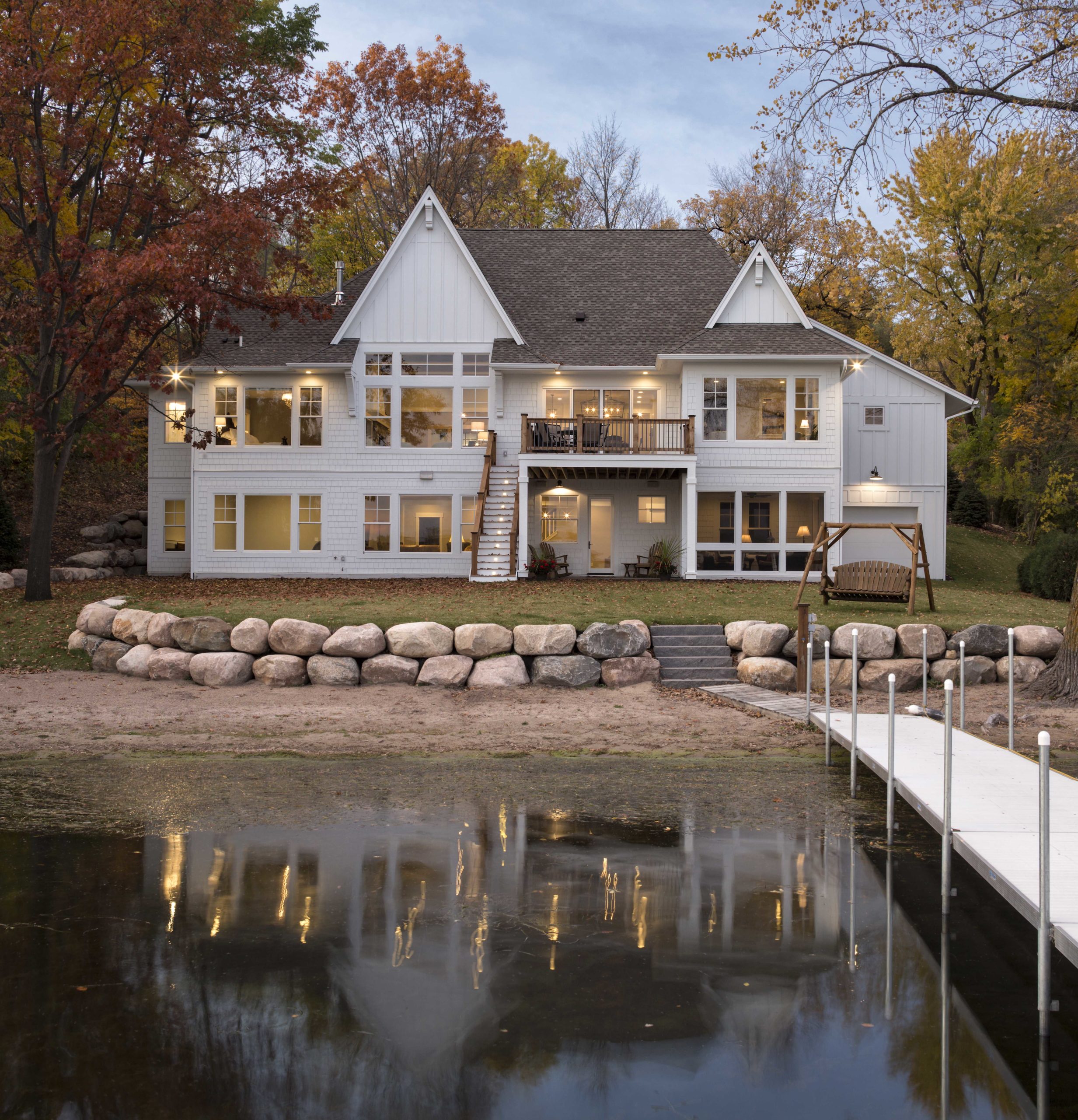 A lakefront home with a dock and dock.