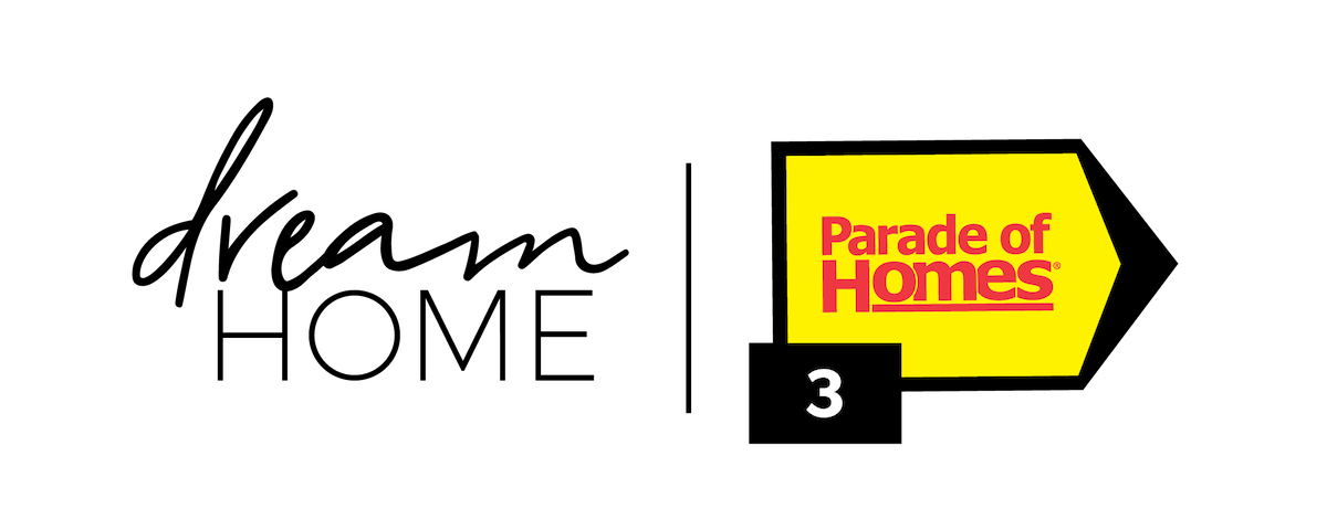 The parade of homes logo on a black background.