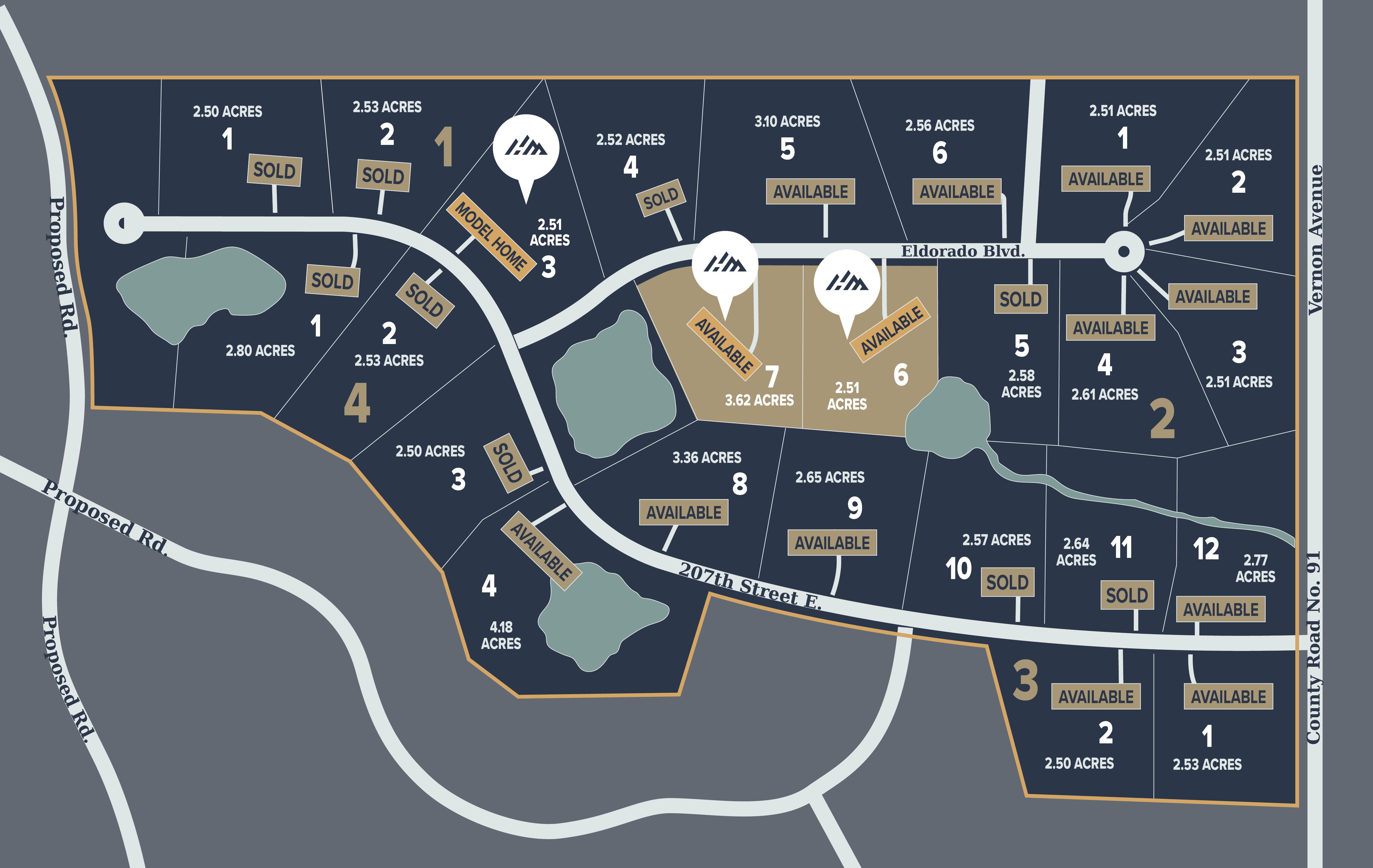 A map displaying available properties for sale within a residential development.
