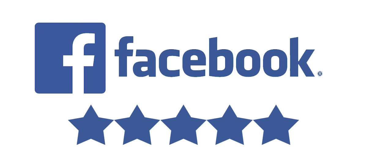 The Facebook logo with five stars on it to encourage users to leave a review.