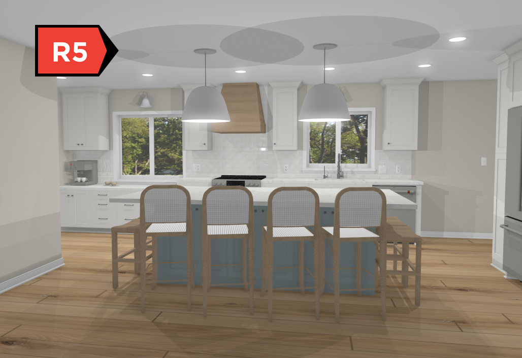 A 3d rendering of a kitchen.